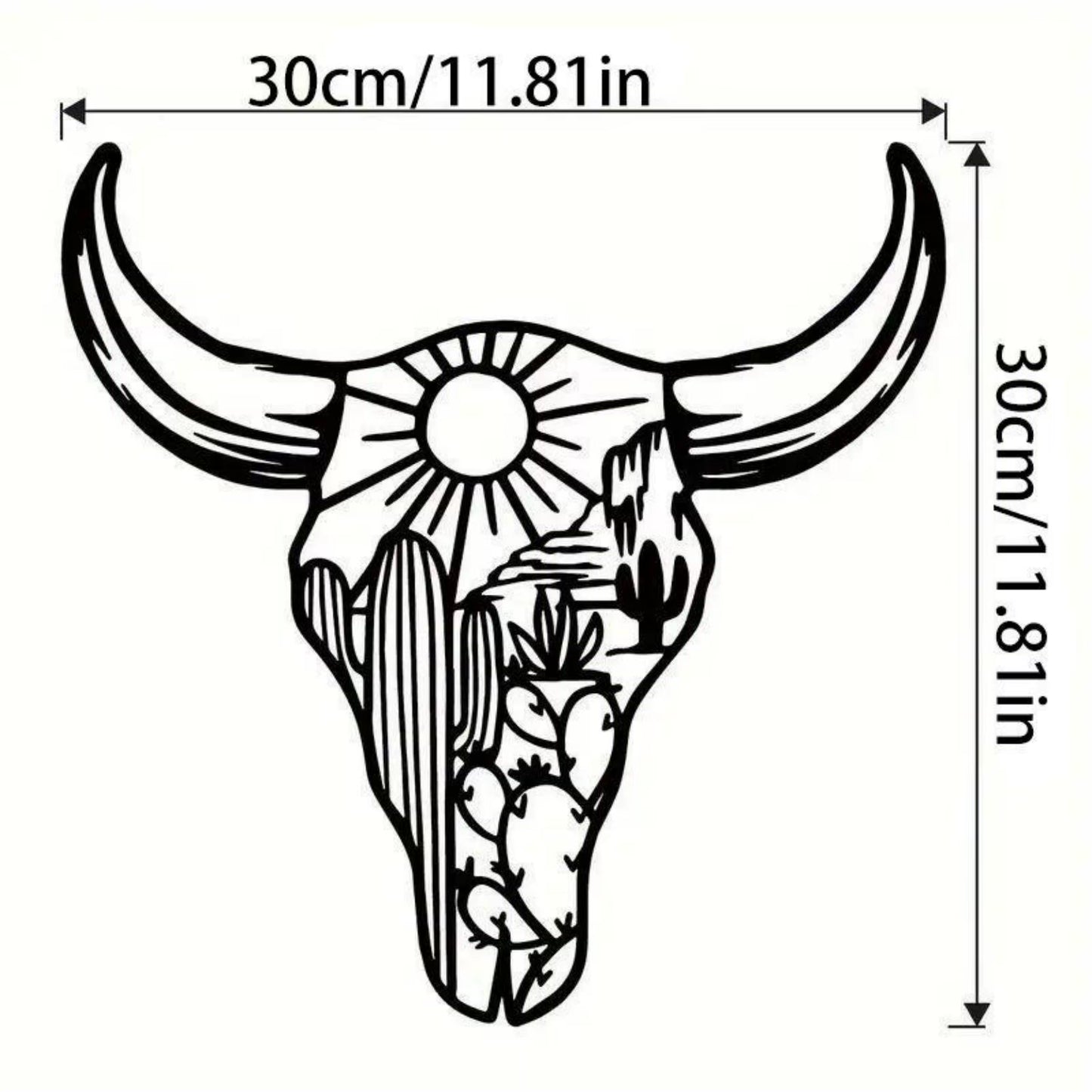 1Pc Decorative Bull Skull Metal Wall Sculpture – Bohemian Long-Horned Water Buffalo Wall Décor, Floral Desert Wall Hanging