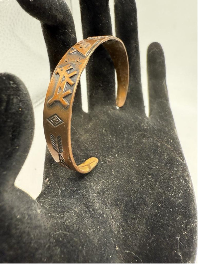 VTG Child’S Southwest Native American Signed Copper by Bell Cuff Bracelet