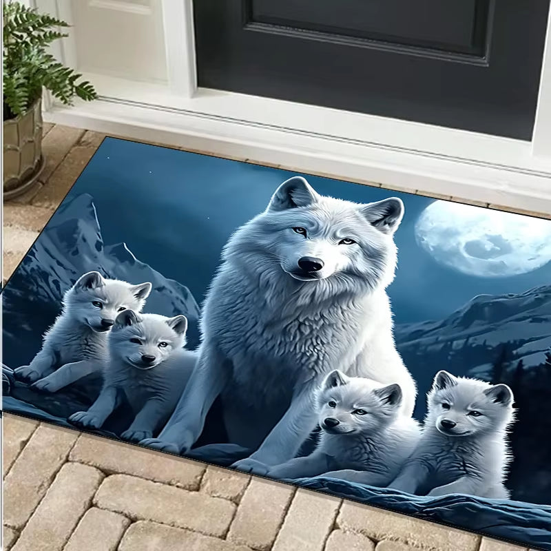White Wolf Family Rug for Modern Office Space - Nature-Inspired Design, Comfortable Floor Coverings for Work Areas