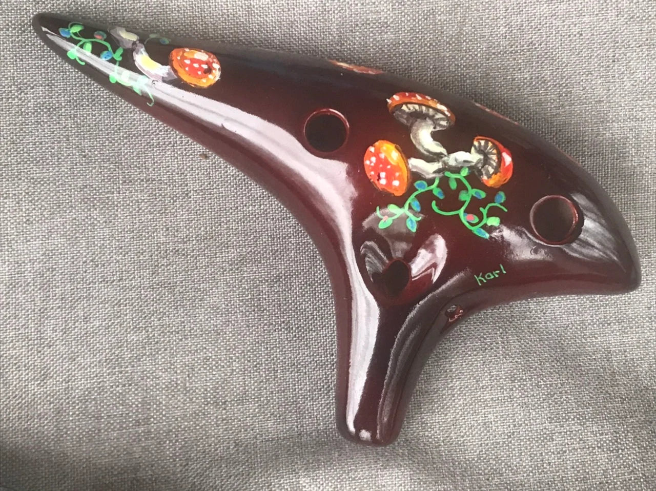 Hand-Decorated Ceramic Ocarina - Mushroom Design