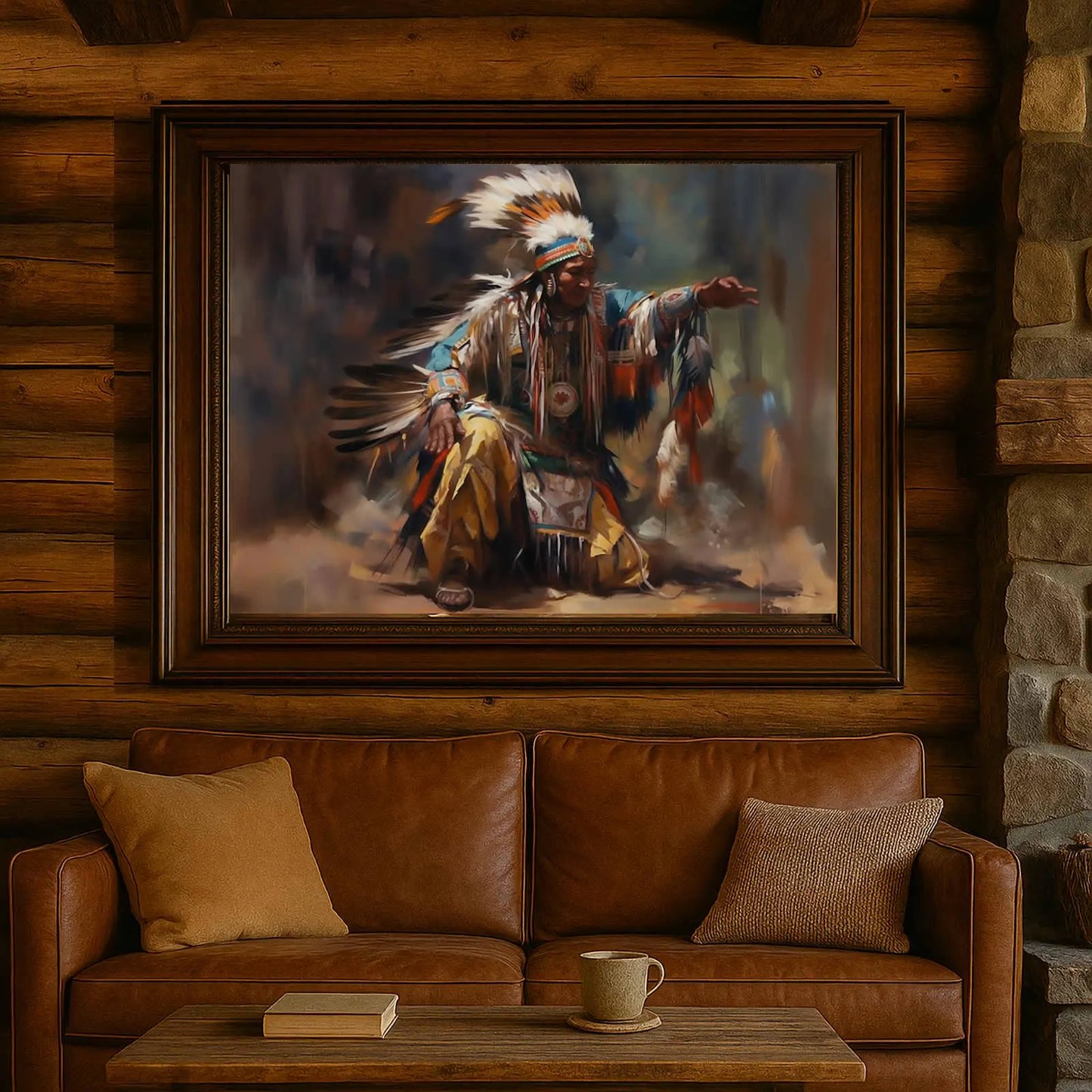 Kneeling Indian Wall Art, Native American Canvas Art, 6 Sizes