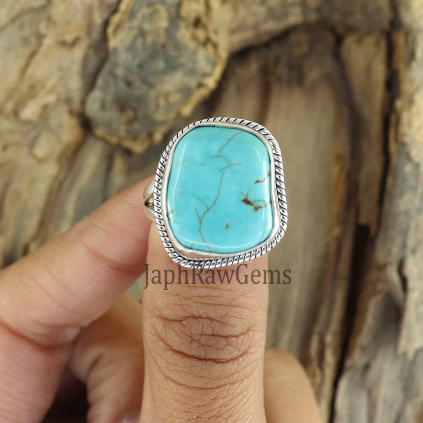 Raw Turquoise Ring, 925 Sterling Silver Ring, Bohemian Ring, Raw Large Stone Ring, Turquoise Ring, Chunky Turquoise Ring, Gift for Her
