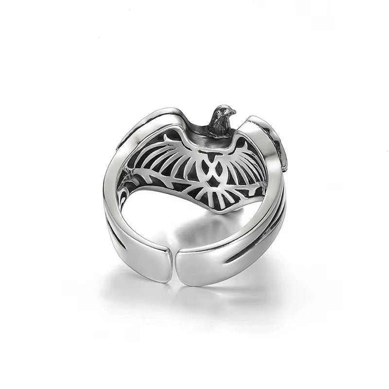 925 Sterling Silver Male Ring Finger Eagle Open Ring for Women Men Fashion Unique Animal Punk Fine Jewelry Circle Gift