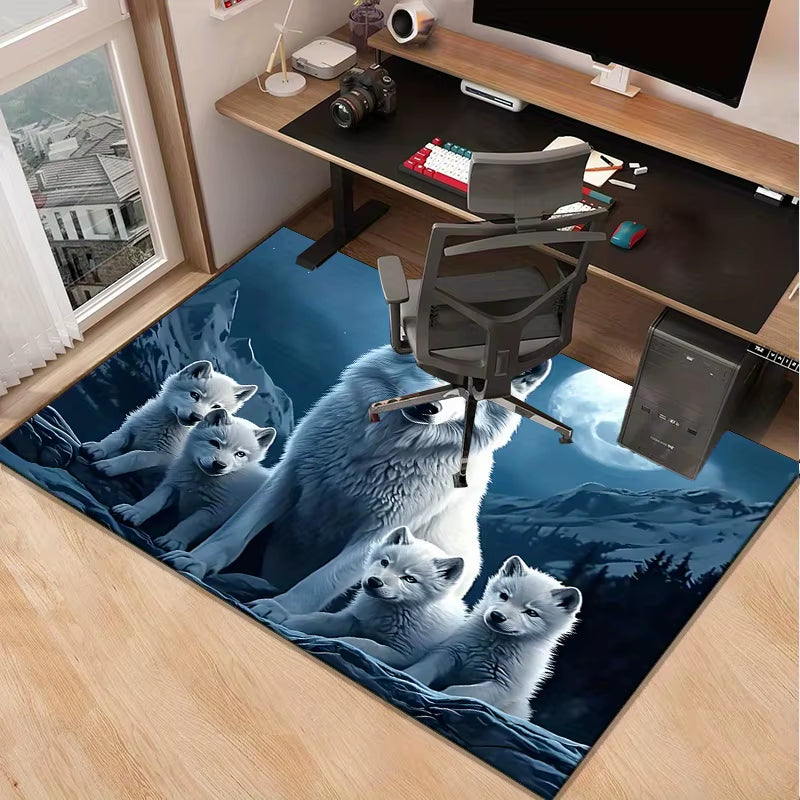 White Wolf Family Rug for Modern Office Space - Nature-Inspired Design, Comfortable Floor Coverings for Work Areas