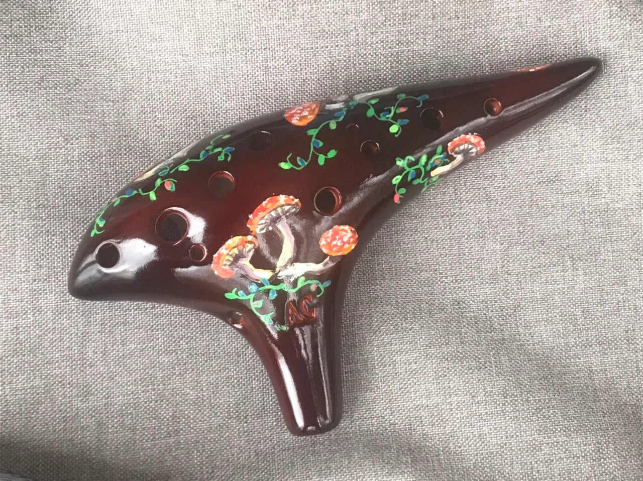 Hand-Decorated Ceramic Ocarina - Mushroom Design