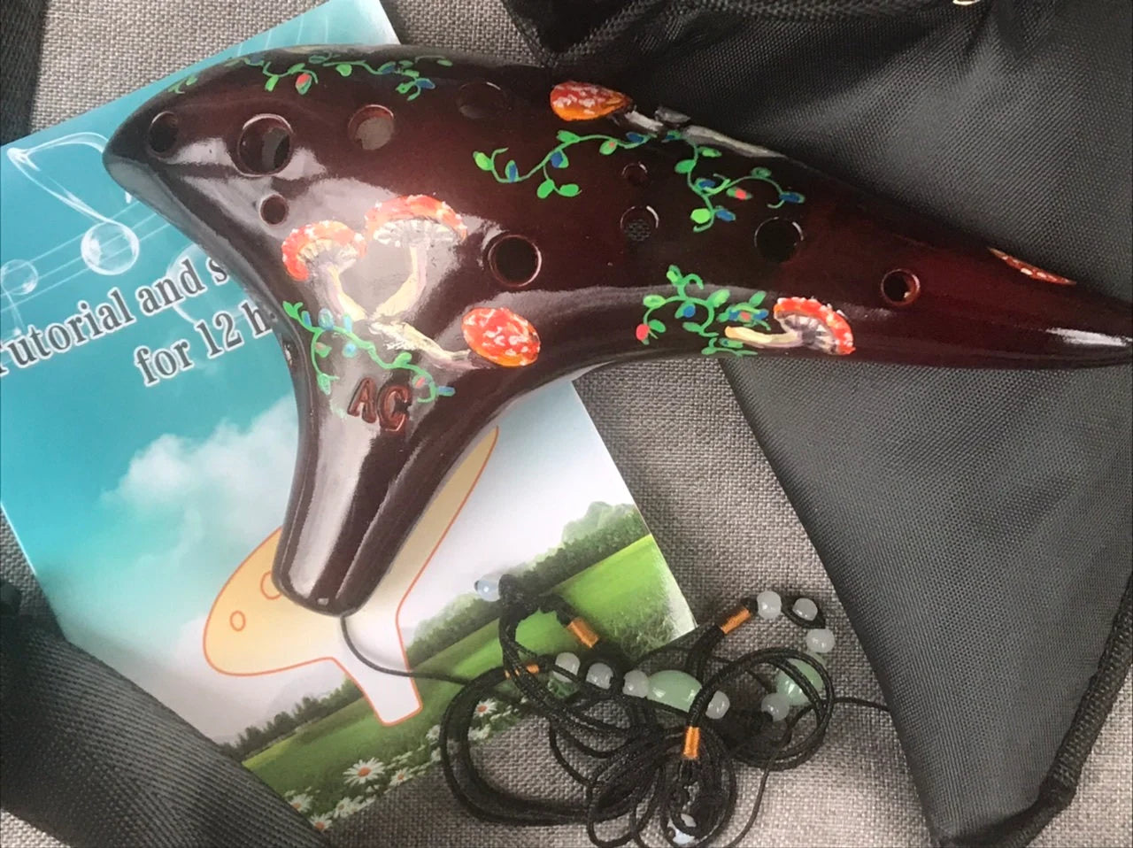 Hand-Decorated Ceramic Ocarina - Mushroom Design