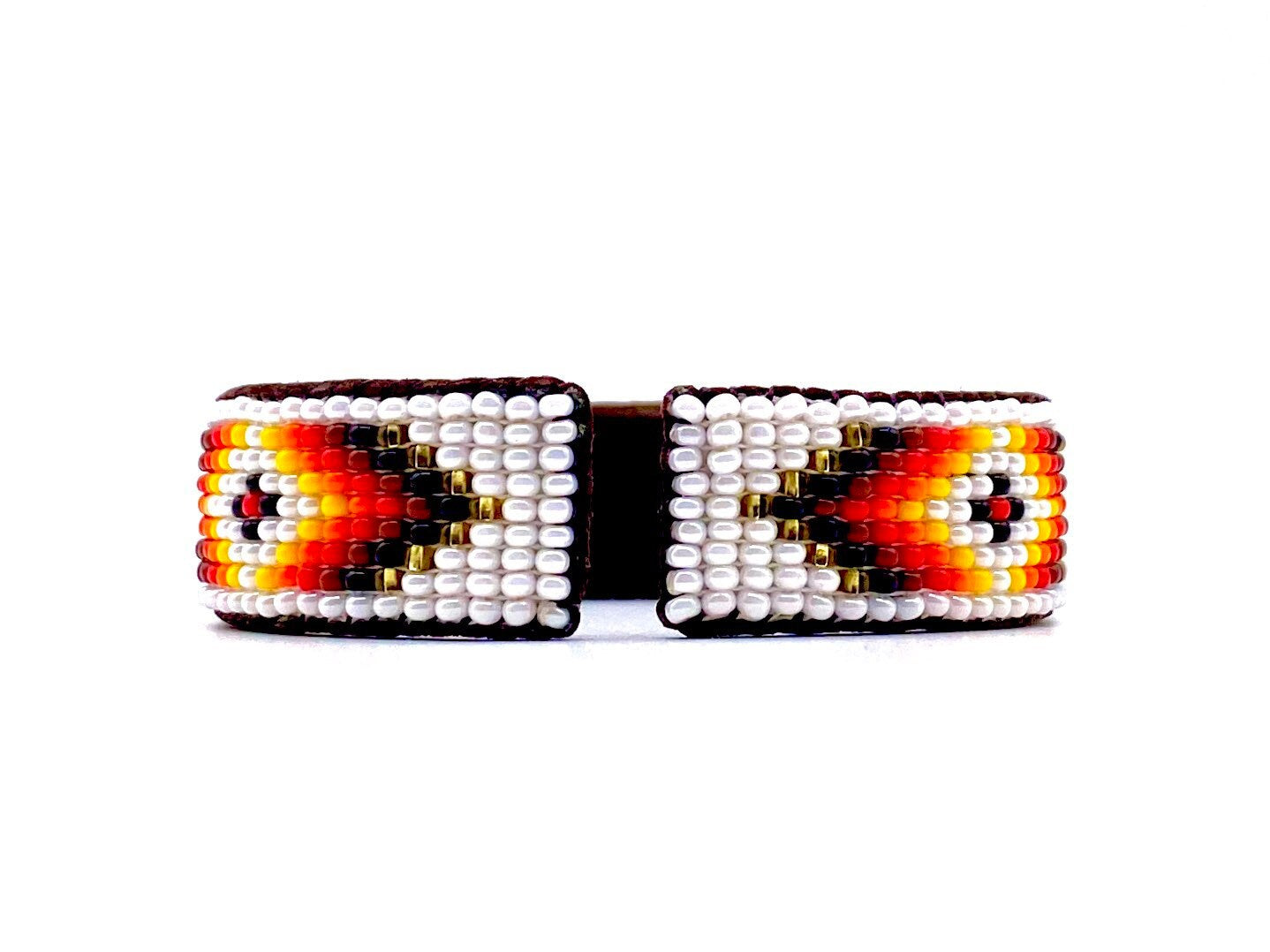 White Beaded Leather Cuff Bracelet: Native Made Jewelry Handcrafted by Indigenous Mayan Artisans