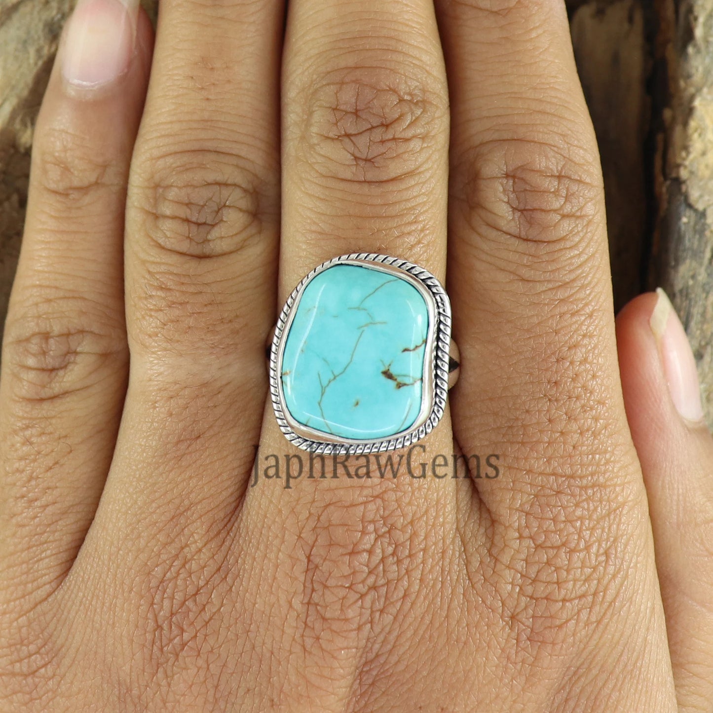 Raw Turquoise Ring, 925 Sterling Silver Ring, Bohemian Ring, Raw Large Stone Ring, Turquoise Ring, Chunky Turquoise Ring, Gift for Her