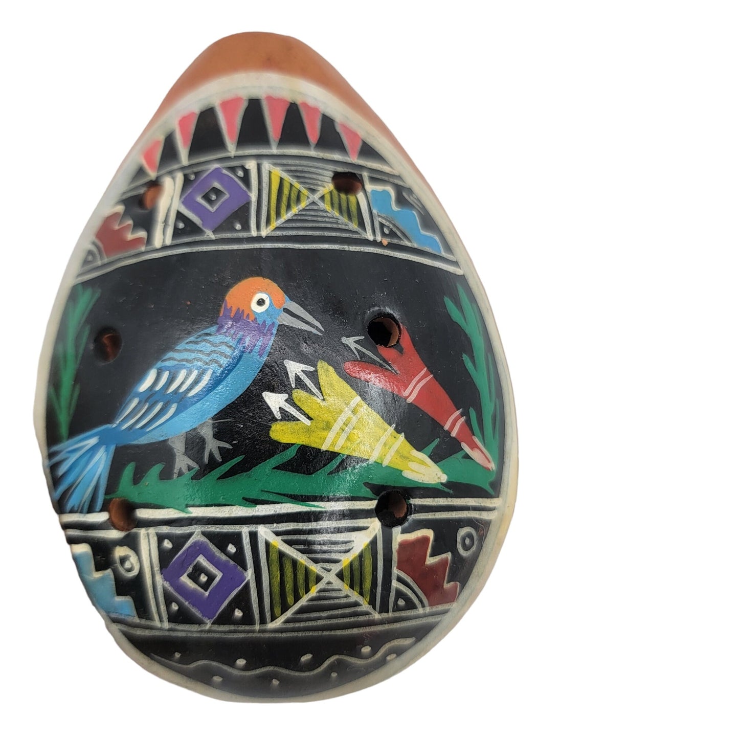 Peruvian Art Ocarina Whistle Clay Flute Hand Made Painted Musical Instrument