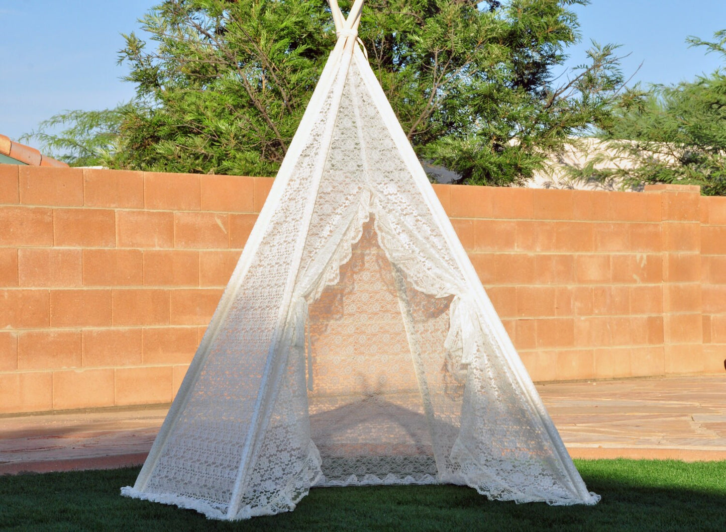 Ruffled Edge Ivory All Lace Kids Teepee, Play Teepee, Lace Teepee, Kids Play Tent, Childrens Play House, Tipi,Kids Room Decor