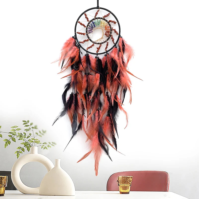 Dream Catcher Tree of Life Crystal Hand-Woven Feathers Wind Chimes Wall Hangings for Bedroom Creative Festival Gifts Home Decor