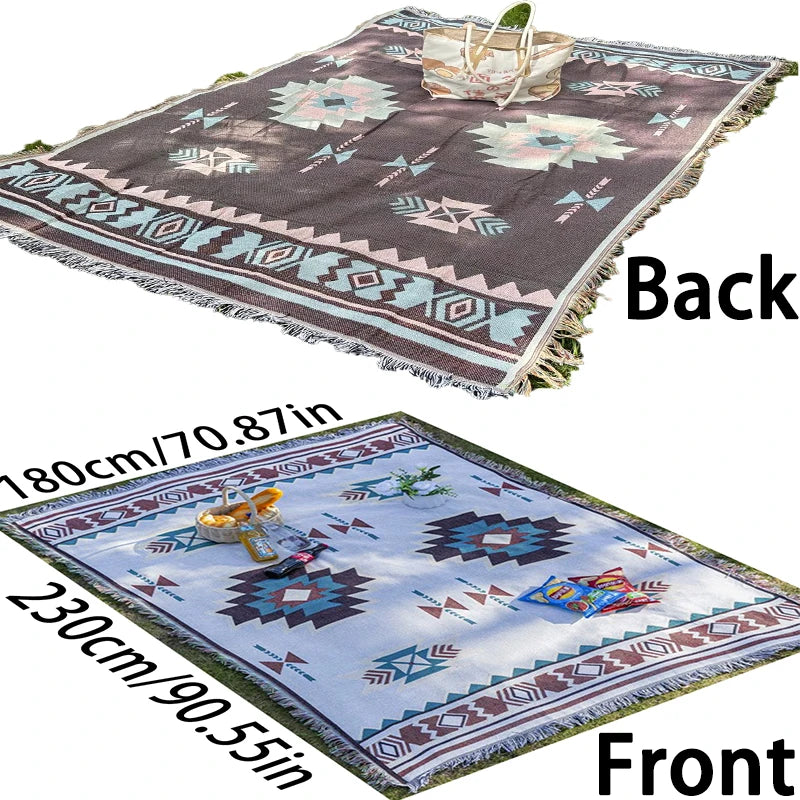 1Pc Durable Vintage Camping Blanket - Perfect for Outdoor Picnics, Tear Resistant Polyester Fiber, Machine Washable