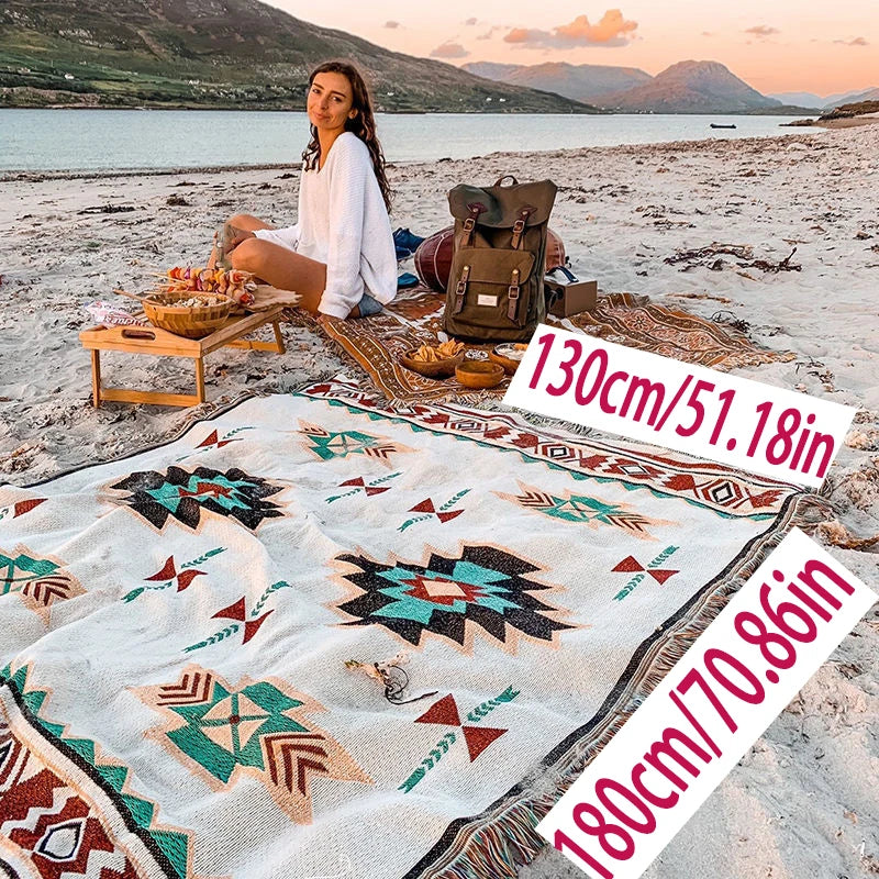 1Pc Durable Vintage Camping Blanket - Perfect for Outdoor Picnics, Tear Resistant Polyester Fiber, Machine Washable