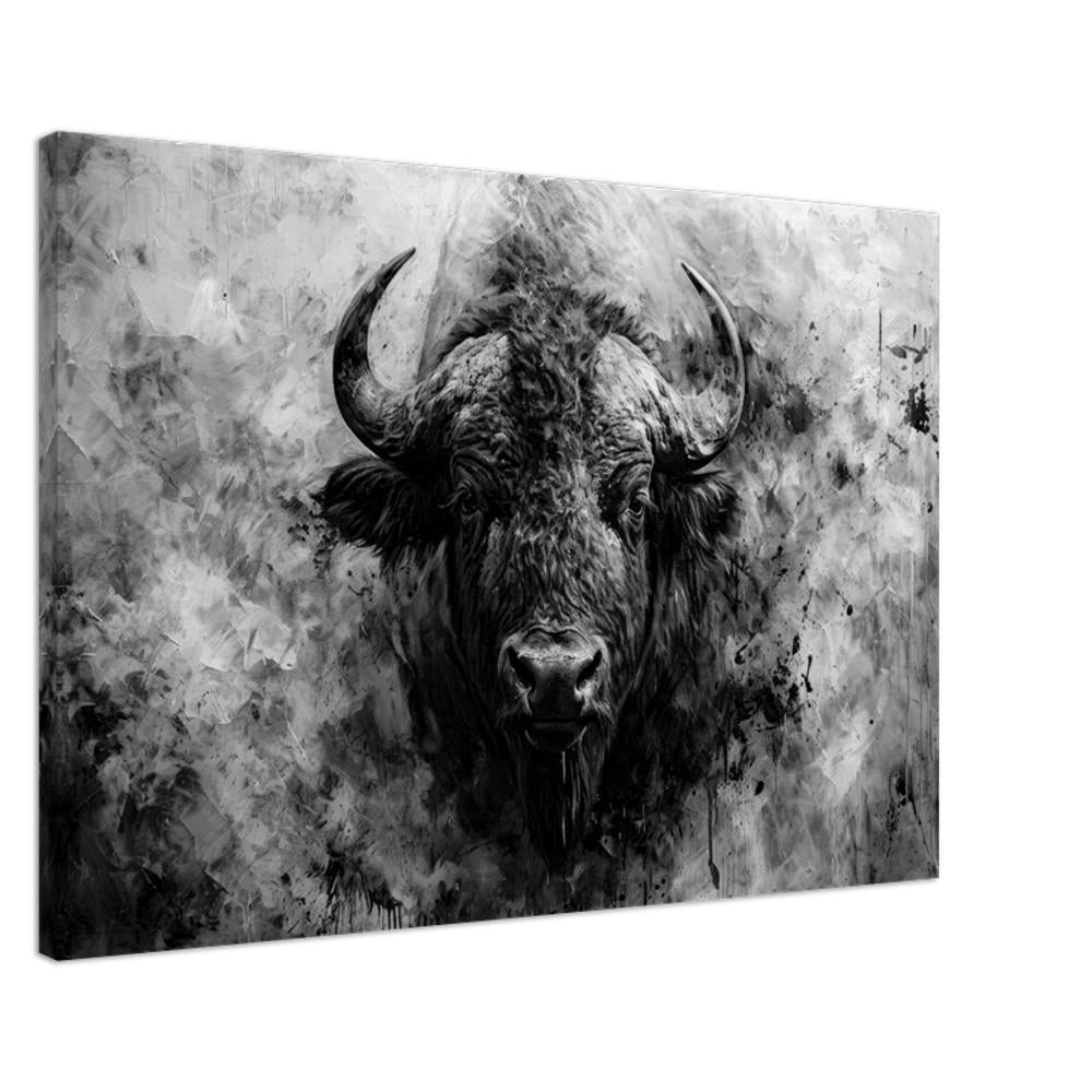 Bison Portrait Black and White Canvas Print, Abstract Wildlife Art, Bison Wall Decor, Slim Canvas Print, Contemporary Wildlife Art