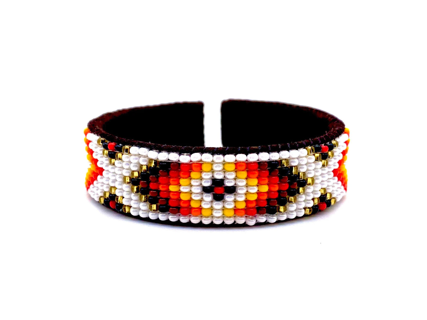White Beaded Leather Cuff Bracelet: Native Made Jewelry Handcrafted by Indigenous Mayan Artisans