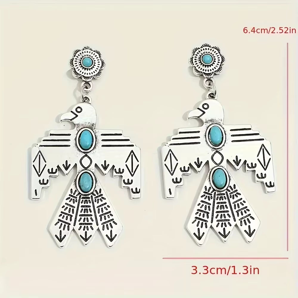 Retro Bohemian Eagle Totem Turquoise Pendant Ladies' Earrings Perfect for Parties and Vacations
