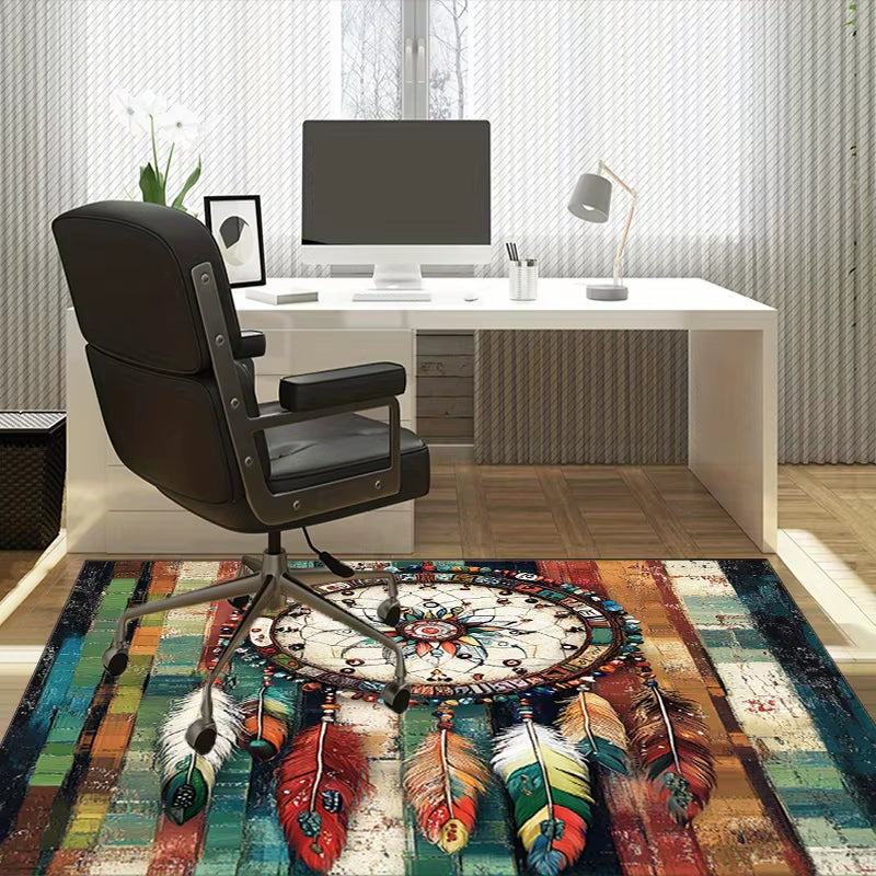 Dreamcatcher Feather Rug: Boho Chic Decor for Modern Homes | Native American Inspired Area Rugs | Vibrant Living Room Carpets