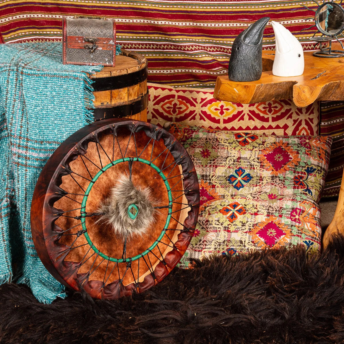 Personal Power Shamanic Drum, Reindeer with Dragonstone Crystal, Custom Made