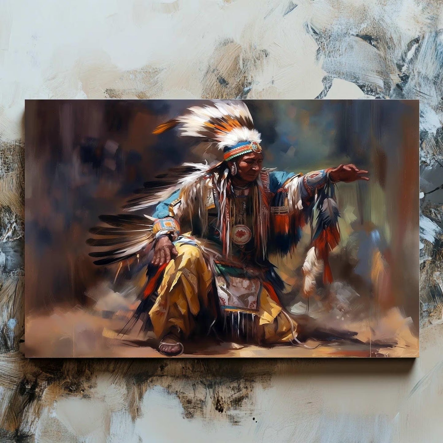 Kneeling Indian Wall Art, Native American Canvas Art, 6 Sizes