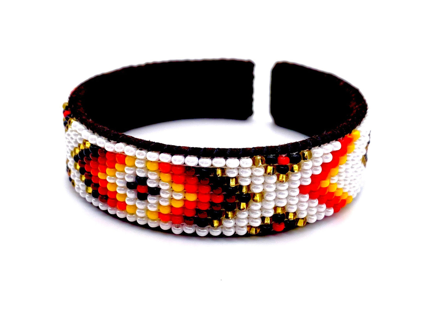 White Beaded Leather Cuff Bracelet: Native Made Jewelry Handcrafted by Indigenous Mayan Artisans