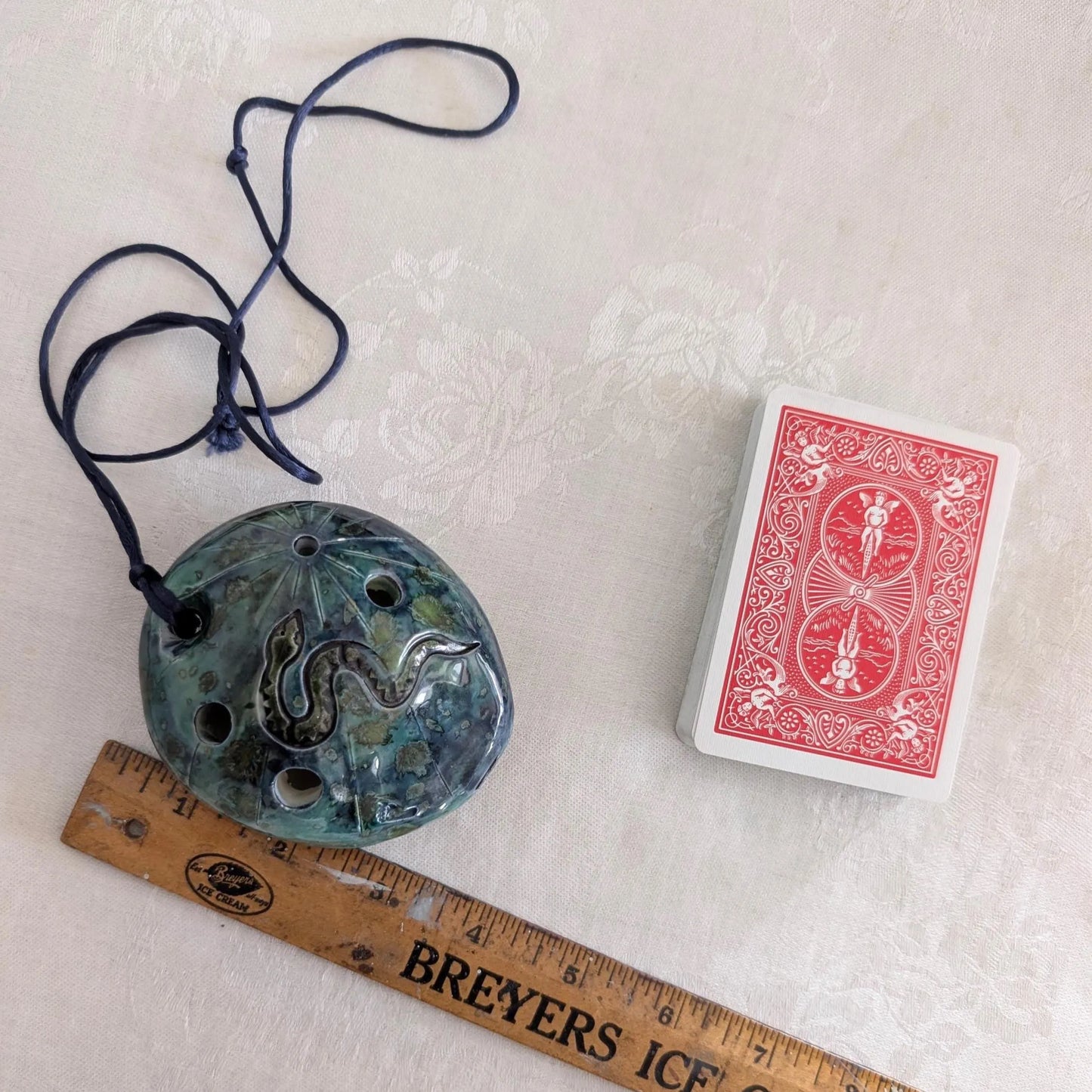 Vintage Artisan-Made 5-Hole Flute, Whistle, Ocarina, Southwest Theme, Snake, Cactus, Footprint