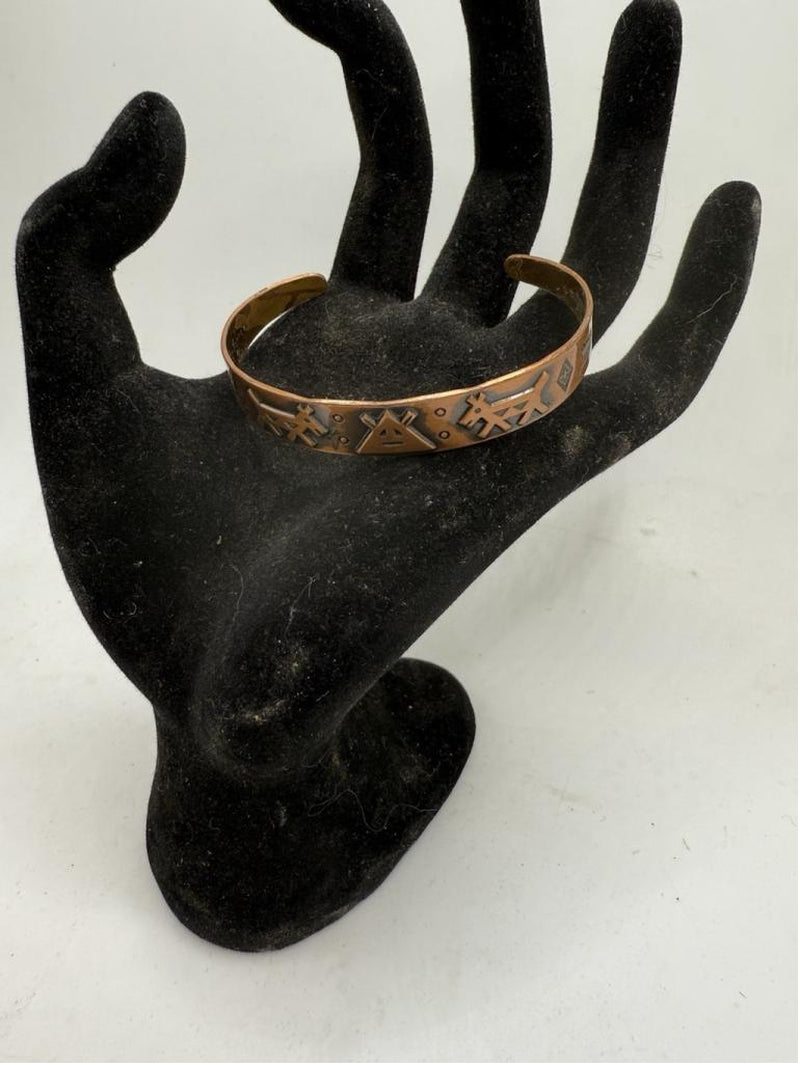 VTG Child’S Southwest Native American Signed Copper by Bell Cuff Bracelet