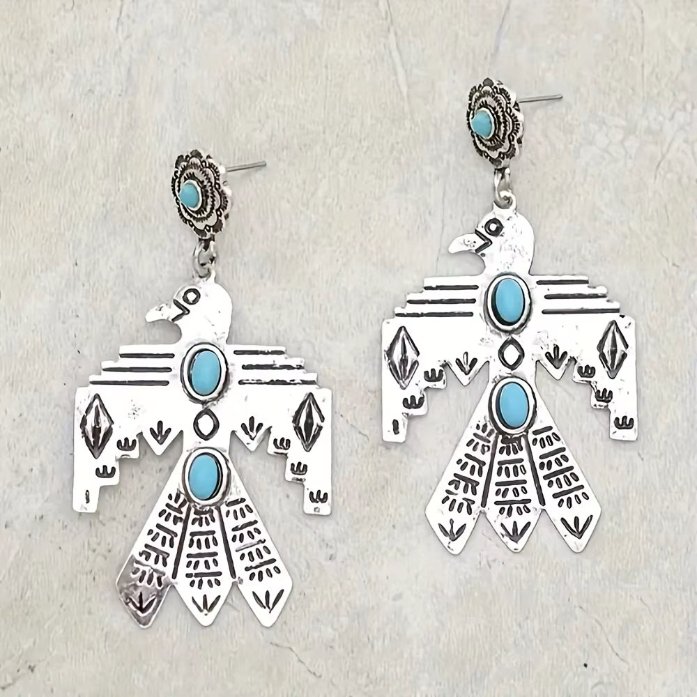 Retro Bohemian Eagle Totem Turquoise Pendant Ladies' Earrings Perfect for Parties and Vacations