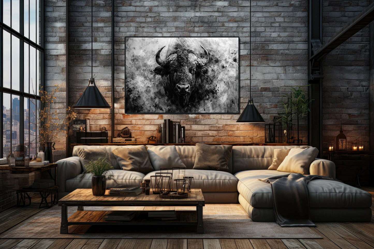 Bison Portrait Black and White Canvas Print, Abstract Wildlife Art, Bison Wall Decor, Slim Canvas Print, Contemporary Wildlife Art