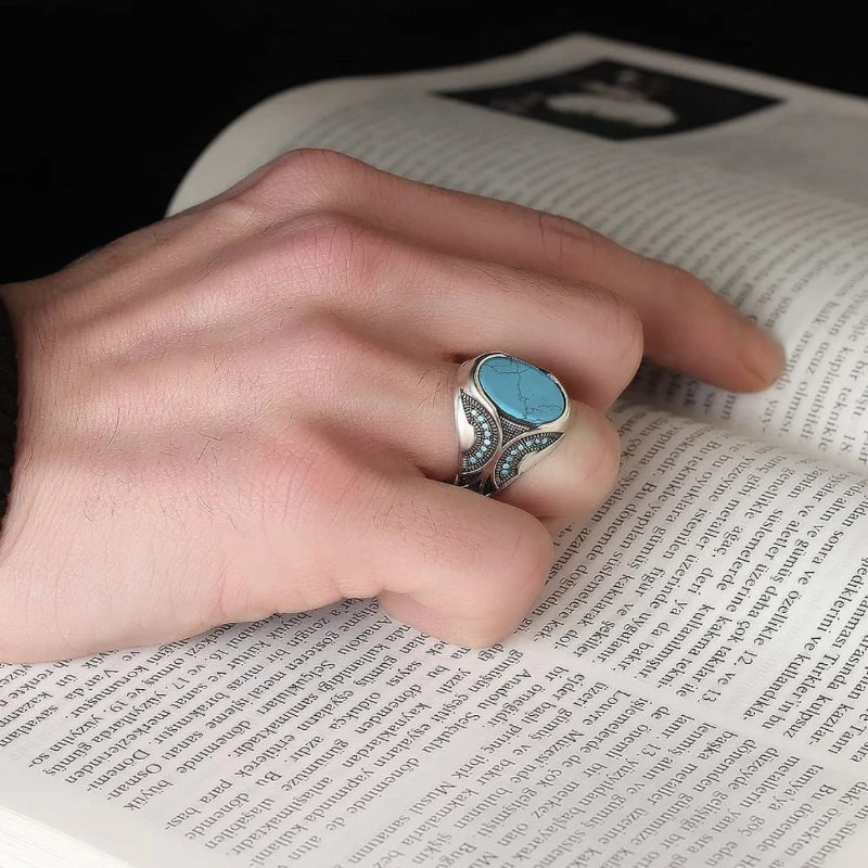 Fashionable Retro Turquoise Men'S Business Ring
