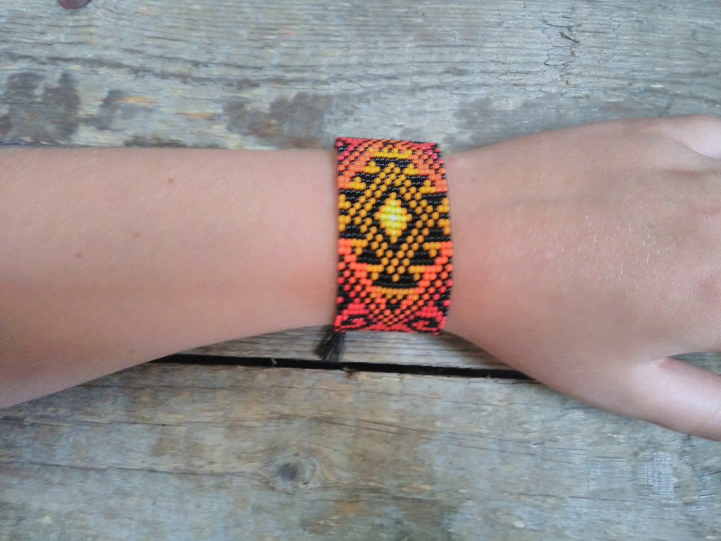 Red Bead Loom Bracelet,Cuff Beaded Bracelet,Geometric Bracelet,Ethno Bracelet for Man/Women,Handmade Bracelet,Beadwork Jewelry,Native Style