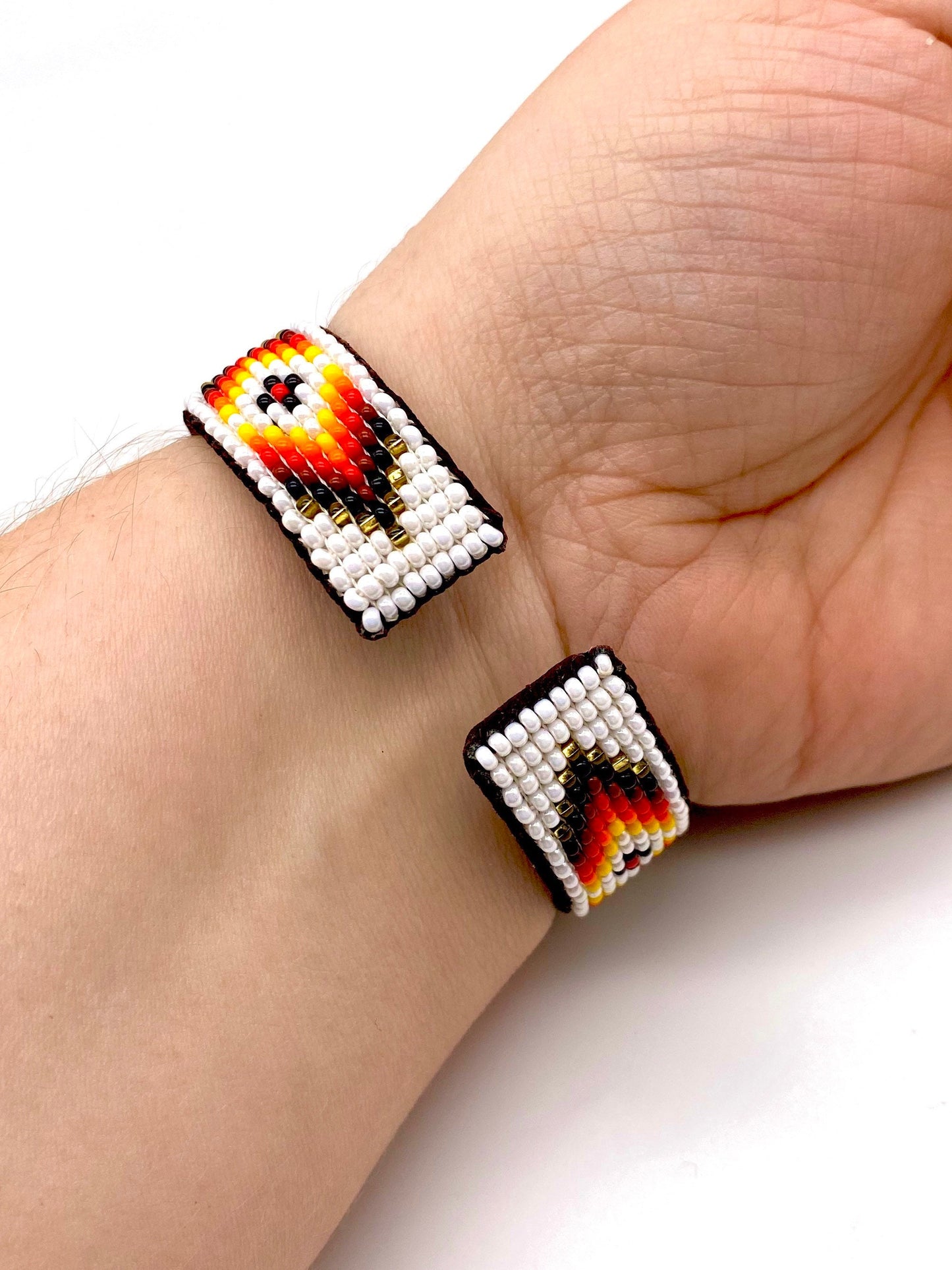 White Beaded Leather Cuff Bracelet: Native Made Jewelry Handcrafted by Indigenous Mayan Artisans