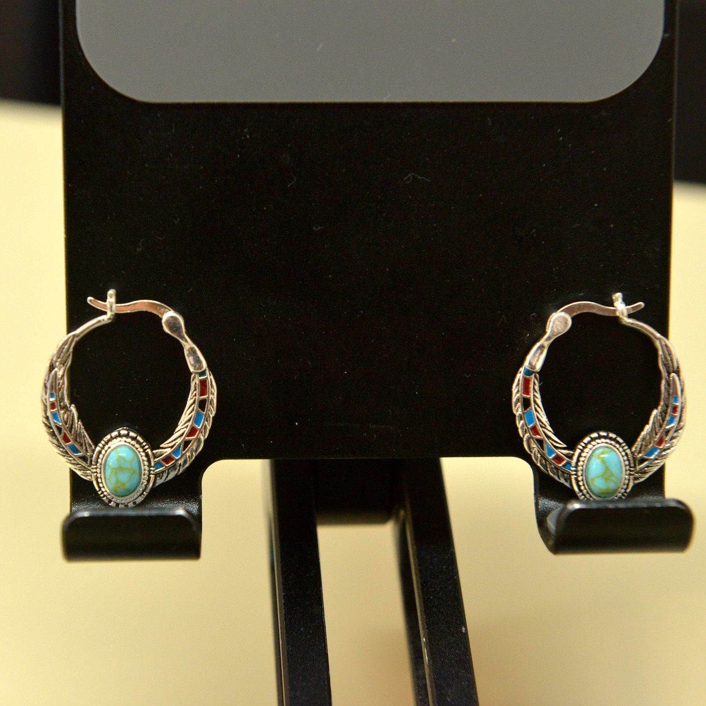 Blue 925 Silver Vintage Ethnic Style Feather Enamel Turquoise Earring Literature Tibetan Earrings