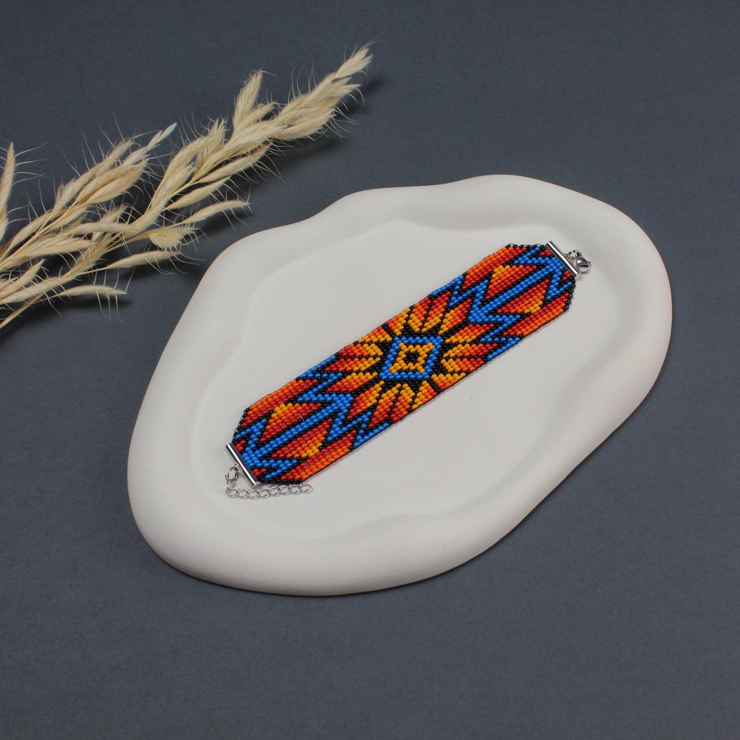 Native Seed Bead Loom Bracelet: Wide Czech Beadwork