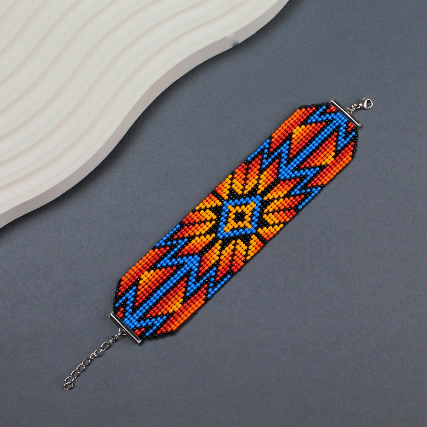 Native Seed Bead Loom Bracelet: Wide Czech Beadwork