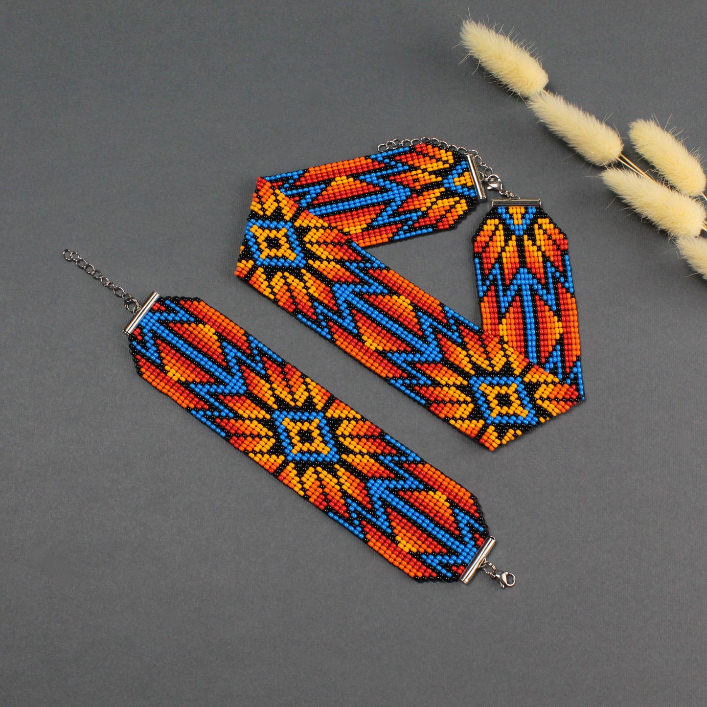 Native Seed Bead Loom Bracelet: Wide Czech Beadwork