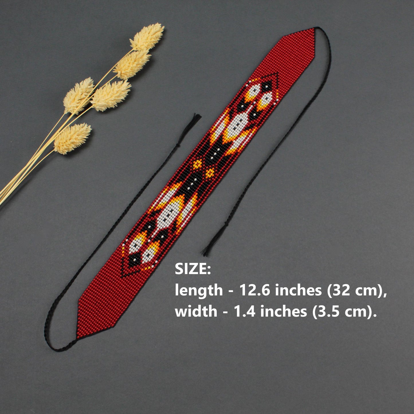 Red Beaded Choker Necklace: Feather Design, Czech Beads