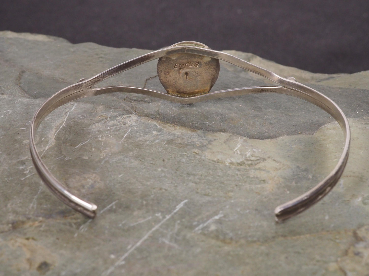 Vintage Native American Sterling Silver and Turquoise Bear Paw Cuff Bracelet 6 1/4" Signed L