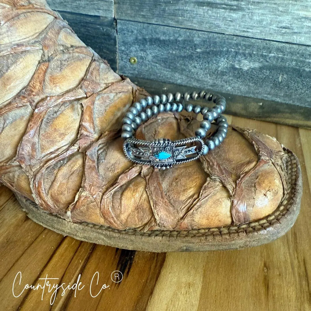 Aztec Bracelet with Navajo Pearls and Turquoise Accent