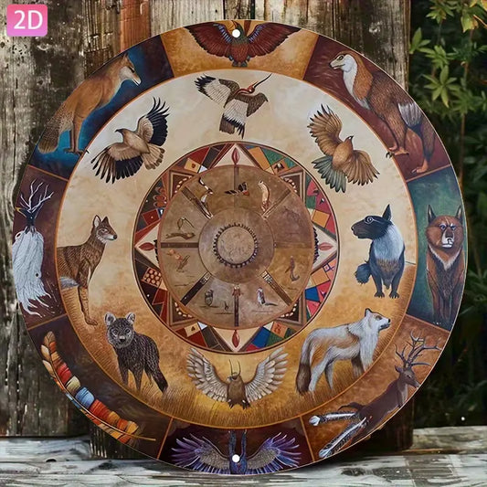 2D Flat, 1Pc "Native American Spirit" Aluminum Metal Wall Art - Vintage Wall Decor Sign for Patio, Garden, Kitchen, Bar, Room, O