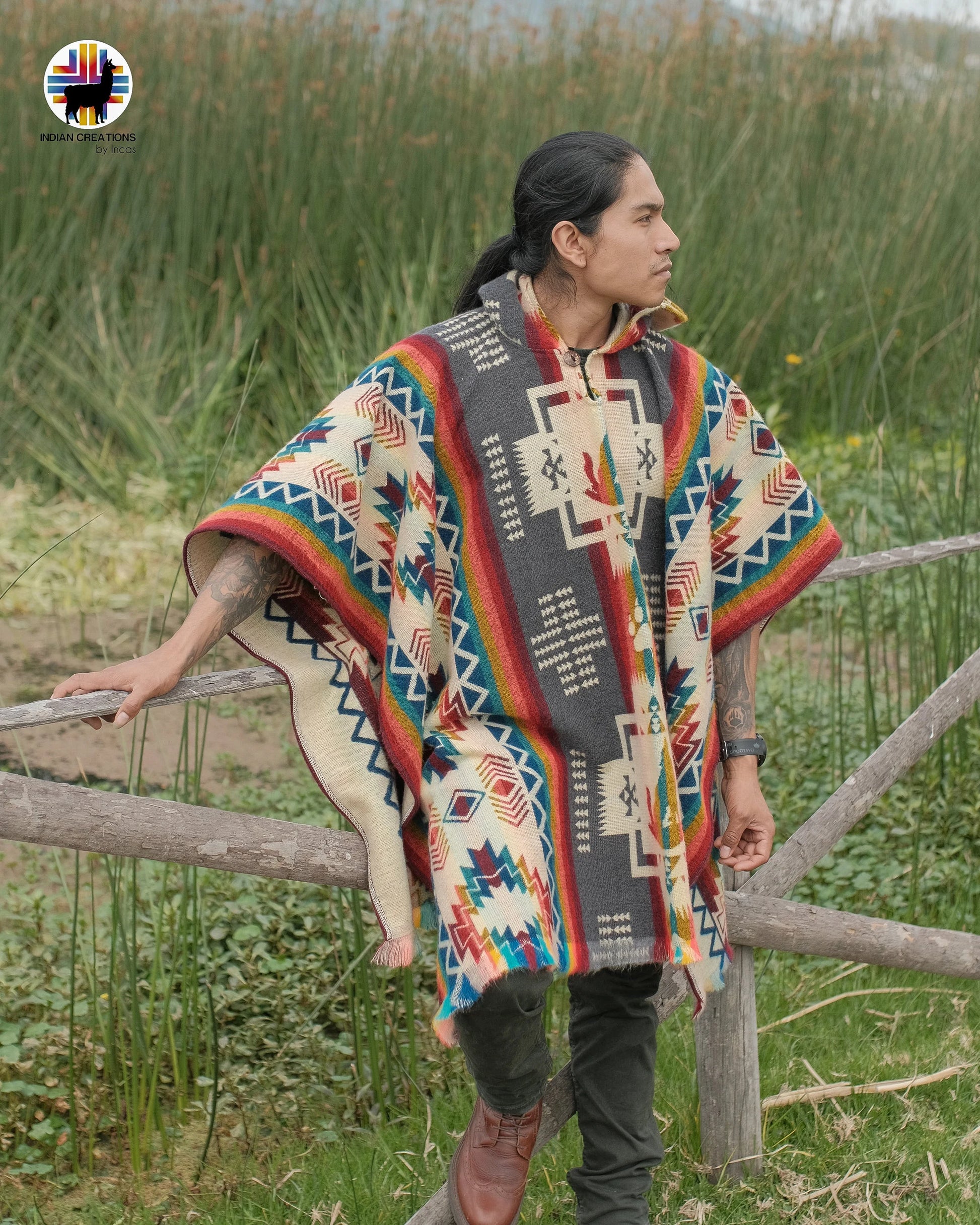 Unisex Alpaca Wool Poncho. (Gray Wolf Spirit) Exclusive Handcrafted by Indigenous Hands! Unisex. One Size. FREE SHIPPING! Gift Ideas.