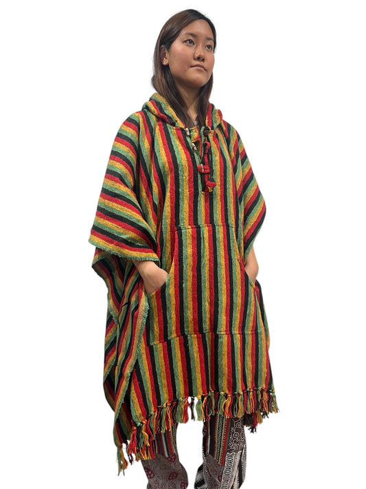 Heavy Cotton Hooded Hoodie Poncho | 100 Percent Cotton - Handmade in Nepal| One Size - Multicolor | Thick Breathable - Kangaroo Pockets