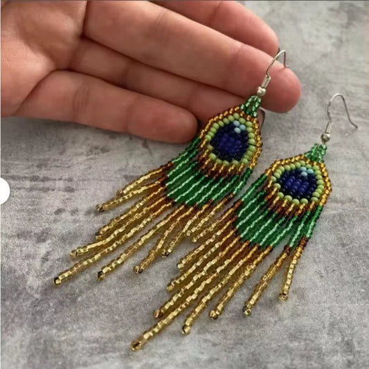Rice Bead Earrings Tassel Flowers Originality Bohemia Hand Knitting Design Alloy Fashion Simple Dazzling Beaded Earrings