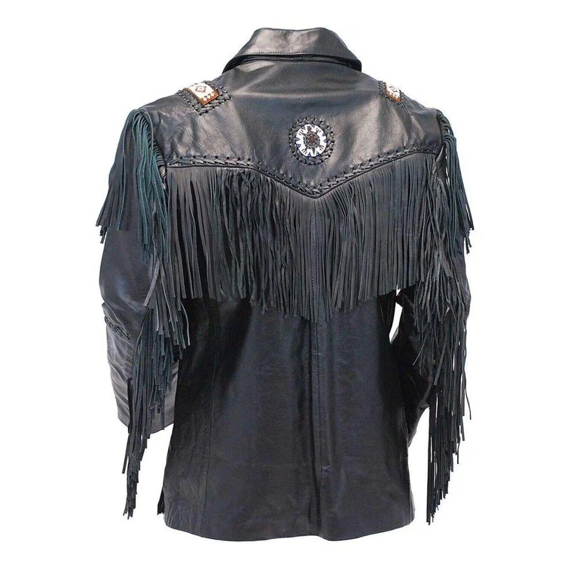 Western Cowhide Leather Jacket Traditional Vintage Buckskin Cowboy Fringe Jacket Coat Native American Style Leather Outfit Beads & Tassels