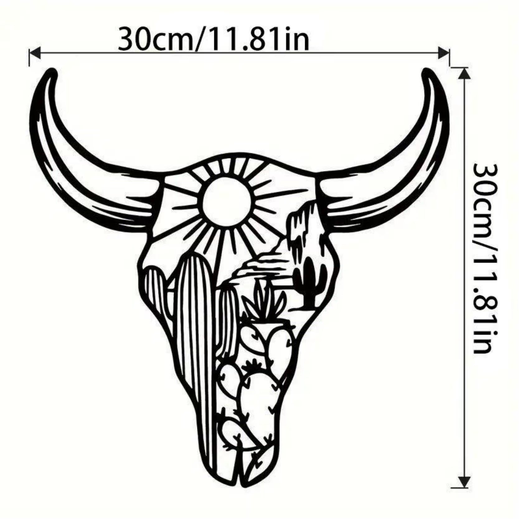 1Pc Decorative Bull Skull Metal Wall Sculpture – Bohemian Long-Horned Water Buffalo Wall Décor, Floral Desert Wall Hanging