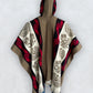 Alpaca Wool Poncho in Beige/Red. Navajo Southwestern Poncho Handcrafted by Indigenous Hands. Soft and Warm with Hood. One Size Unisex Use.