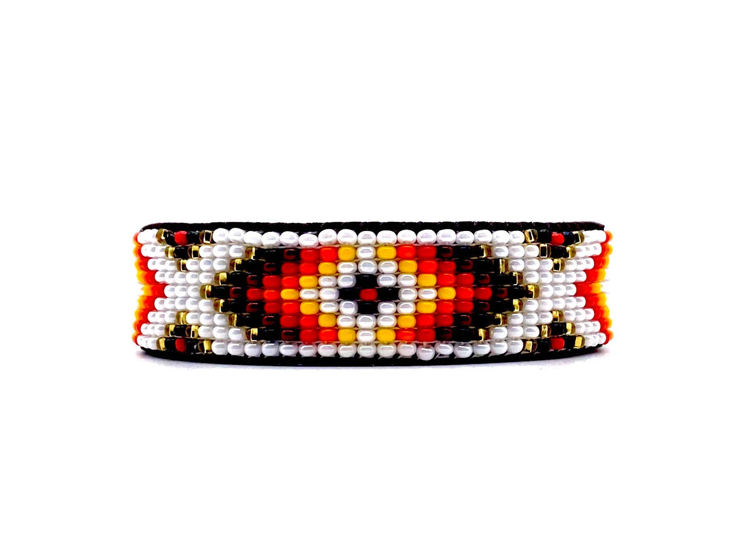 White Beaded Leather Cuff Bracelet: Native Made Jewelry Handcrafted by Indigenous Mayan Artisans