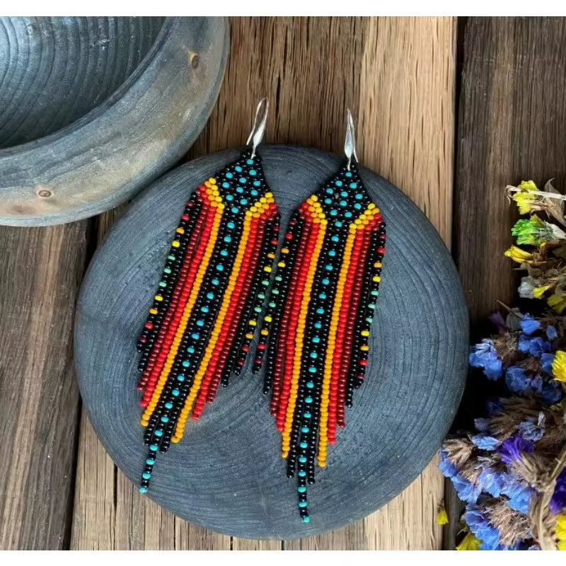 Rice Bead Earrings Tassel Flowers Originality Bohemia Hand Knitting Design Alloy Fashion Simple Dazzling Beaded Earrings