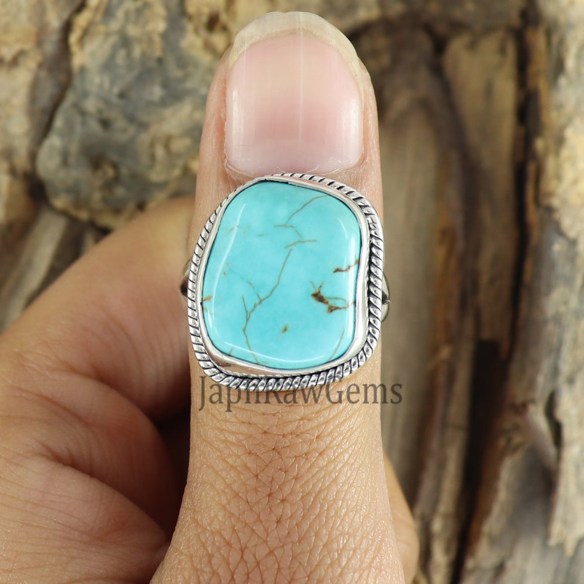 Raw Turquoise Ring, 925 Sterling Silver Ring, Bohemian Ring, Raw Large Stone Ring, Turquoise Ring, Chunky Turquoise Ring, Gift for Her