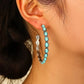 Western Jewelry Bohemian Vintage Simulated Turquoise C-Shaped Large Circle Earrings for Women Girls