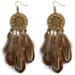 Fashion Long Tassel Brown Feather Bride Wedding Earrings Bohemian Vintage Wooden Beads Dangle Earrings for Women Indian Jewelry
